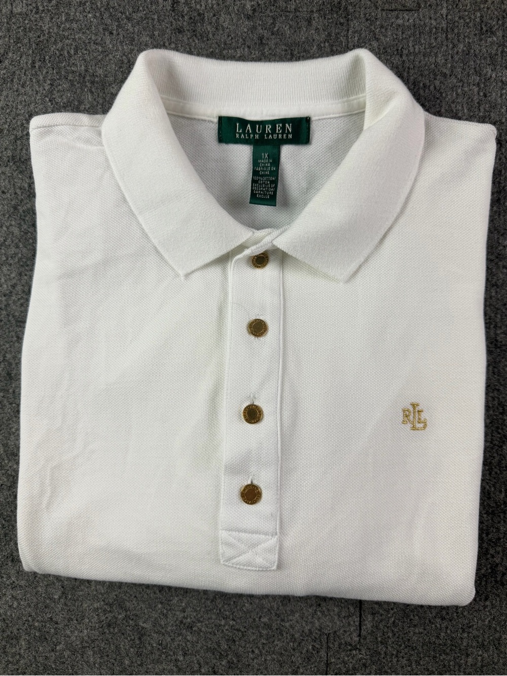 Lauren Ralph Lauren Women Cotton Short Sleeve Gold Logo Button Polo Size 1X
